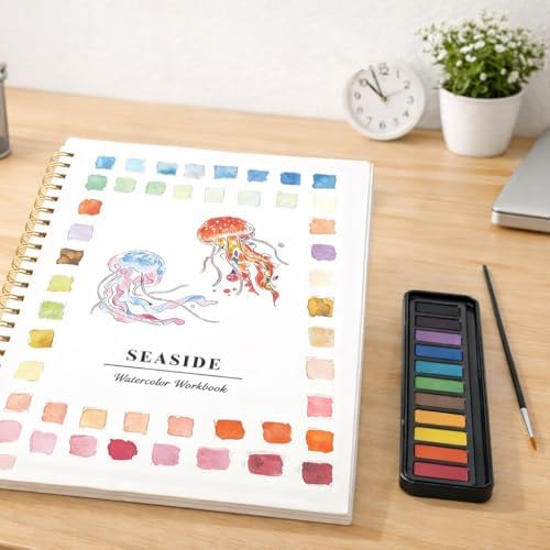 Beginner Watercolor Painting Kit with Seaside Watercolor Workbook, 12 Colors Watercolor Paint Set, Paint Brushes Included, Easy Art Set for Beginners - Image 6