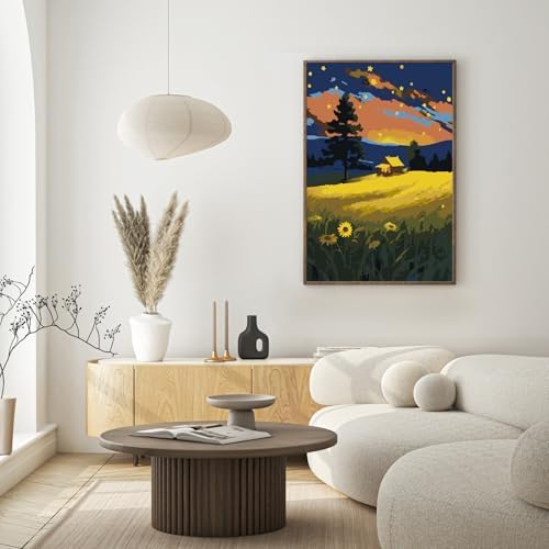 Framed Paint by Numbers Kit for Adults Beginner, Starry Night Easy Adult Paint by Number Kits on Canvas, DIY Acrylic Watercolor Landscape Oil Paint by Number for Adults for Home Decor Gift 8x12 Inch - Image 7