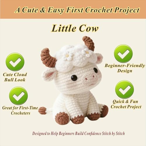 Morcolplus Skyward Bull Crochet Kit for Beginners, Amigurumi Bull Crochet Starter Kit with Step-by-Step Video Tutorials, DIY Yarn Craft Crochet Animal Kit, Cute Creative Gift - Image 2