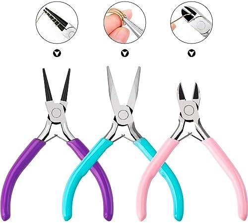 URSKYTOUS 3Pcs Jewelry Pliers Set Jewelry Making Pliers Tools Kit Include Jewelry Making Needle Nose Chain Nose Round Pliers Wire Cutter for Bracelet Beading DIY Craft Jewelry Making Supplies - Image 6