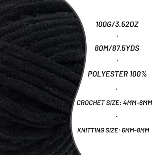 Chenille Blanket Yarn for Crocheting Size 5 Bulky Yarn Black - Image 2