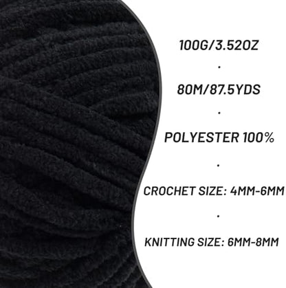 Chenille Yarn for Crocheting Size 5 Bulky Yarn 2 Pack Black - Image 2
