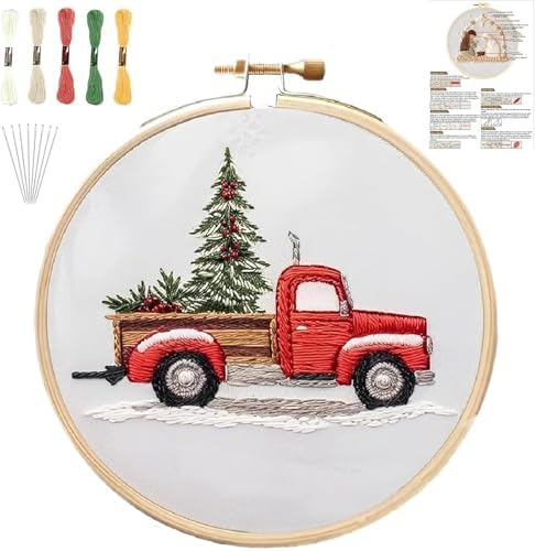 Christmas Embroidery Kits Beginners, Truck Embroidery Kits for Adults by YOUDRN