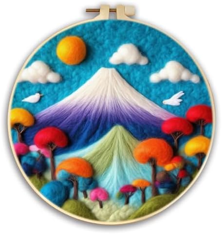 CaptainCrafts DIY Needle Felting Starter Kit with Picture Hoop, Foam Pad, Felt Cloth, Instructions for Home Decoration, Beginner Art Craft (Mountains Colourful Trees) by CaptainCrafts