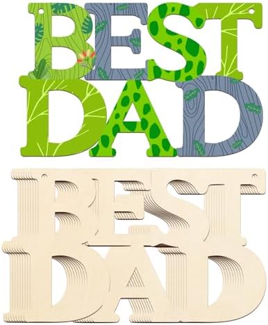 Wooden BSETDAD Letter Ornaments to Paint 7 Inch, Large Size Father Day Wooden Cutout DIY Blank Unfinished Wood Discs Father's Gifts Ornament for Crafts Hanging Decorations(10PCS) by Sophena