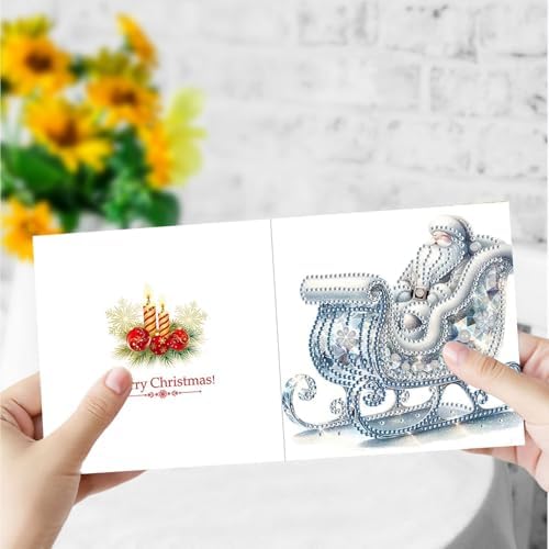 DIY Diamond Greeting Cards Set Christmas, 5D DIY Diamond Art Painting Greeting Card, DIY Christmas Card Making Kits for Family Friends Handmade Gift-#35-Ice Sled - Image 4
