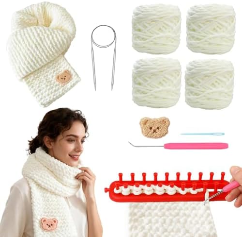 Yarniss Knitting Loom Kits，Knitting Scarf Kits with White Yarn by Yarniss