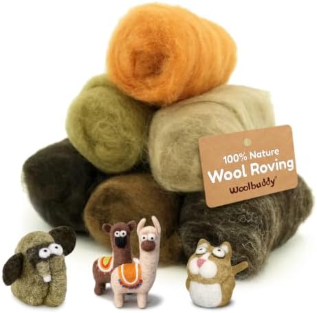 Woolbuddy Corriedale Wool Roving Kit for Needle Felting (Brown) 20g Each by Woolbuddy