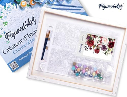 Figured'Art Paint by Numbers for Adults with Frame Watercolor Flowers 16"x20" - Craft Art Painting DIY Kit Canvas Already Stretched on a Wooden Frame - Image 5