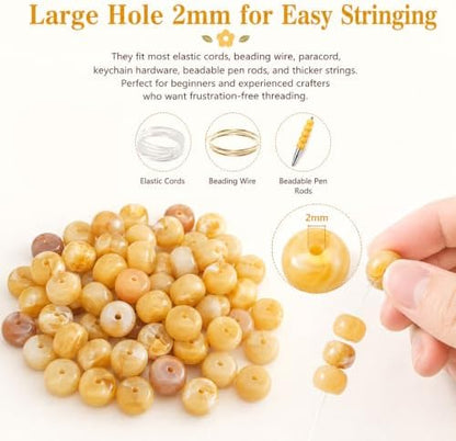 100Pcs 14mm Large Acrylic Beads for Jewelry Making, Chunky Marbled Round Focal Beads Bulk Set with Spacer Beads for DIY Bracelets Necklaces Keychains Bag Charms (Brown) - Image 3
