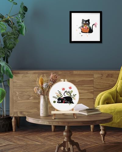 TINDTOP 2 Pack Embroidery Kit for Adult Beginners, Embroidery DIY Starter Kit, with Black Cat and Flowers Stamped Patterns, Hoop, Tools, Colorful Threads with Needles, Instructions - Image 6