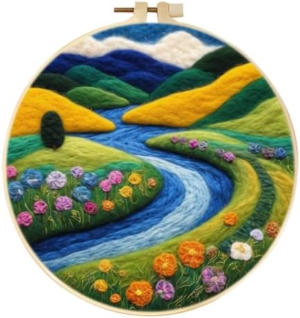 CaptainCrafts DIY Needle Felting Starter Kit with Picture Hoop, Foam Pad Felt Cloth Instructions for Home Decoration Beginner Art Craft (Autumn Mountains Rivers) by CaptainCrafts