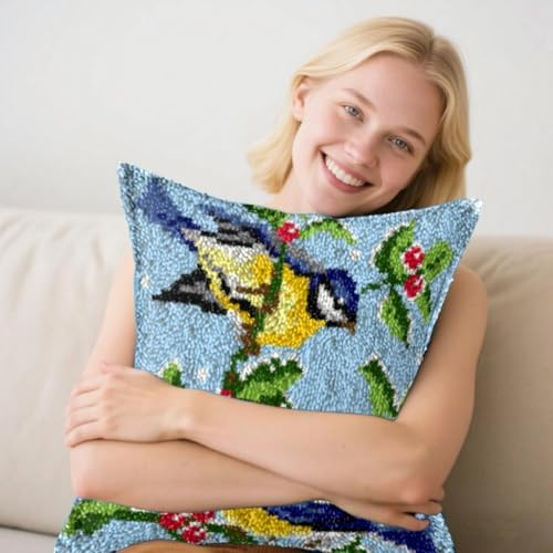 Howie's Latch Hook Kit, DIY Birds Pillow Crochet Yarn Kits for Adults, Color Preprinted Pattern Embroidery Sofa Cushion Cover (Birds, 16.93 x 16.93 inch) - Image 3