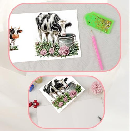 JISHSHAY 6 PCS Cattle Diamond Painting Greeting Cards Cow Diamond Art Birthday Cards with Envelopes Animal Gem Art Mosaic Kits for Adults, for Anniversary Valentine Thank You Graduation All-Occasion - Image 6