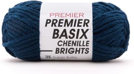 Premier Basix Chenille Brights Yarn, Plush Bulky Chenille Yarn for Crocheting & Hand Knitting, Soft Yarn for Cozy Projects, Chunky Yarn for Hand Knitting, Midnight by Premier