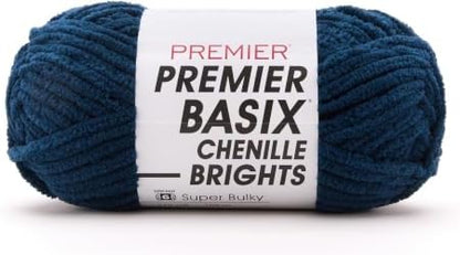 Premier Basix Chenille Brights Yarn, Plush Bulky Chenille Yarn for Crocheting & Hand Knitting, Soft Yarn for Cozy Projects, Chunky Yarn for Hand Knitting, Midnight by Premier