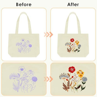 ERKOON Canvas Tote Bag Embroidery Kit for Beginners, Floral Arts Crafts Cross Stitch Kits for Adults Including Stamped Embroidery Bag with Hoops, Needle, Instruction and Color Threads (Flower) - Image 4