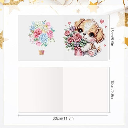 LazyFold 6 Pcs Diamond Art Painting Greeting Cards Kits, DIY Cute Puppy Handmade Festival Greeting Cards with Envelopes Diamond Art Crafts Birthday Cards Creative Valentine's Day Gift - Image 2