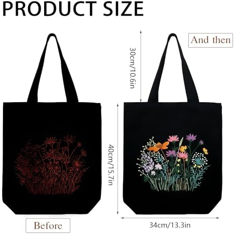 Canvas Tote Bag Embroidery Kit with Pattern, Beginner Embroidery Kits for Adults, Arts and DIY Crafts Embroidery Starter kit, Include Stamped Embroidery Bag, Embroidery Hoops, Color Threads and Tool. - Image 4