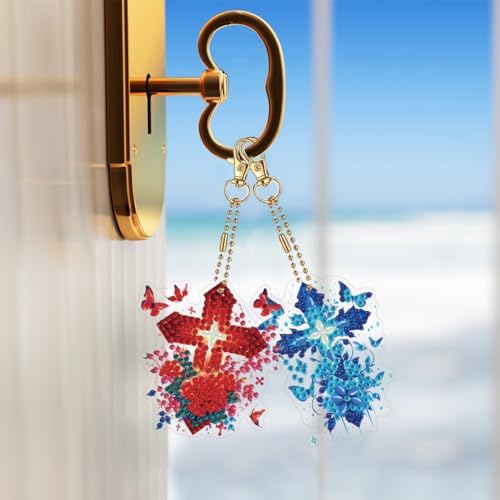 HuamuTech 5 Pcs/6 Pcs/8 Pcs Full Drill Keyring Special Shape Double Sided Diamond Art Keychain for Beginners Birthday Craftin - Image 3