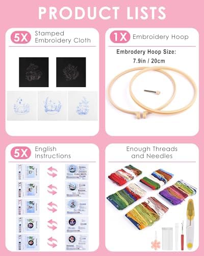 Embroidery Kit for Adult, 5 Sets Mushroom Embroidery Kit for Beginners - Image 2