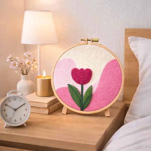 CELCRAFTIQUE Punch Needle Kits for Adults Beginner, Tool with Punch Needle Fabric, Hoops, Yarns and Sewing Needles (Blush Tulip) - Image 5