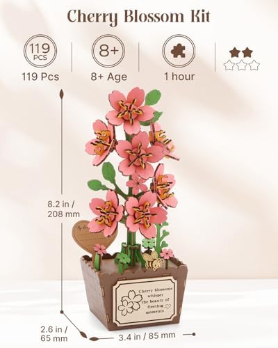 KAAYEE 3D Puzzles for Adults Cherry Blossom Potted, 119 Pcs Wooden Puzzle DIY Handcraft Kit, Romantic Pink Flower Home Office Decor, Gift for Lovers Couples on Anniversary Birthday Valentine's Day​ - Image 7