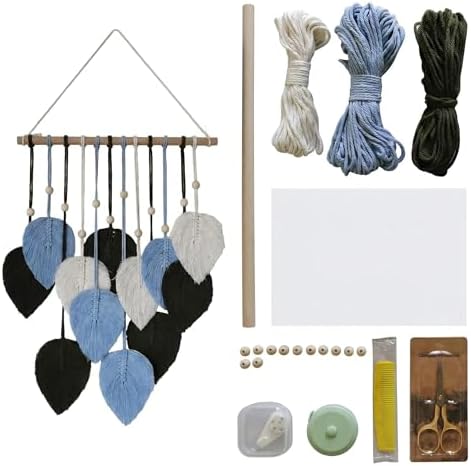 Jditngp DIY Macrame Leaf Wall Hanging Beginners Boho Wall Leaf Tapestry Kit Handmade Woven Tapestry Feather Wall Hanging DIY Macrame Kit for Adults Birthday Gift DIY Craft Kits 15.8" (Green,Blue) by JditngpRoundBackdropCover
