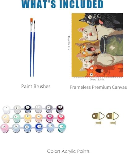 Surprised Cats Paint by Numbers Kit for Adults Framed Canvas, Frameworkless - Image 3