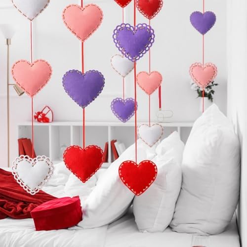 Soulchen 16 Sets Valentines Day Hearts Felt Craft Kits Large 5.9 Inch Felt Heart Hanging Ornament with Filling Cotton Rope for DIY Crafts Wall Decorations Valentine's Day Wedding DIY Craft Supplies - Image 5