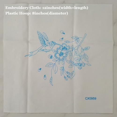Esffaci Embroidery Starter Kit for Adult Beginner with Hummingbird Flower Pattern Hand Embroidery Set with Cloth Hoop Needle Threader Floss and Instruction - Image 3