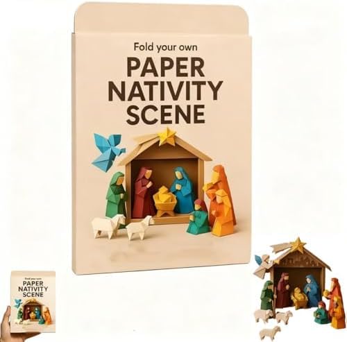 DIY Paper Nativity Scene Craft Kit for Christmas, Fold & Build Paper Manger Set with Baby Jesus, Fun Holiday Origami Project for Kids & Adults, Family Christmas Craft Activity & Gift (Style A) by Unknown