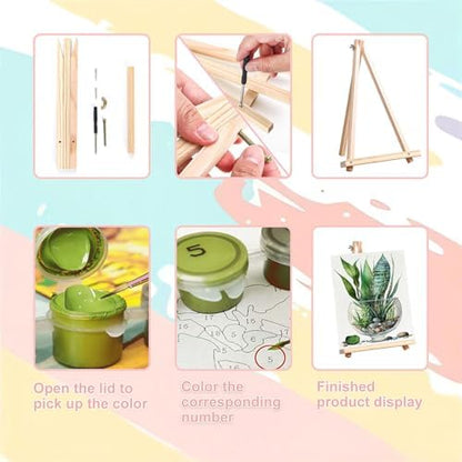 4 Pack Plant Paint by Numbers for Adults with Framed Canvas - Wooden Easel - Image 6