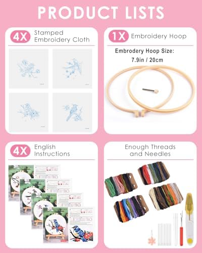 TINDTOP Embroidery Kit for Adults, Flowers and Bird Embroidery Practice Kits for Beginners Adults Include Embroidery Cloth Hoops Threads for Craft Lover Hand Stitch - Image 2