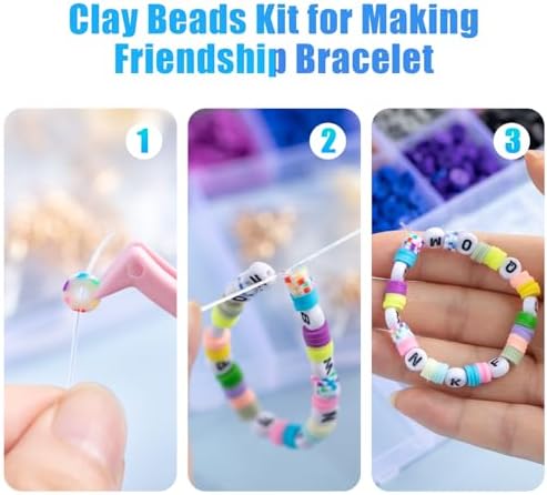 Ybxjges Clay Beads Bracelet Making Kit, 3800Pcs Polymer Flat Beads for Jewelry Making Heishi Beads for Friendship Bracelet Kit with Charm Kit for DIY Crafts Gifts for Girls Age 6-12 - Image 4