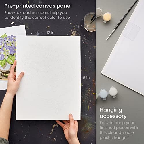ARTEZA Paint by Number for Adults, 12x16 Inches, 21 Pieces, Hydrangea Flowers Paint by Numbers Kit, 1 Canvas Panel, 12 Acrylic Paint Pots, 5 Paintbrushes, Art Supplies for Home & Office Decor - Image 2