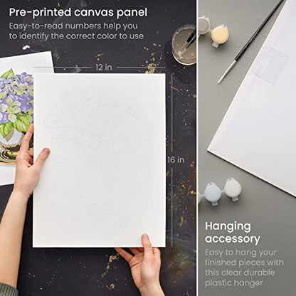 ARTEZA Paint by Number for Adults, 12x16 Inches, 21 Pieces, Hydrangea Flowers Paint by Numbers Kit, 1 Canvas Panel, 12 Acrylic Paint Pots, 5 Paintbrushes, Art Supplies for Home & Office Decor - Image 2