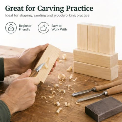 5 Pack Unfinished Wood Blocks, 6 x 2 x 2 Inch Wood Carving Blocks - Image 6