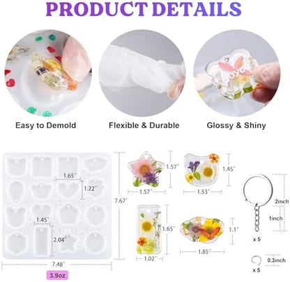 LET'S RESIN Keychain Resin Molds Silicone, 16 Cavity Pendant Casting Mold - Image 2