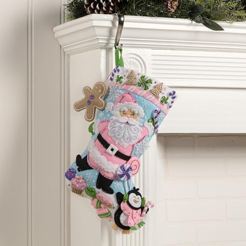 Bucilla Felt Applique 18" Stocking Making Kit, Lollipop Santa, Perfect for Holiday DIY Arts and Crafts, 89705E - Image 3