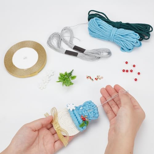 FREEBLOSS 4 Set Macrame Gnomes Kit Macrame Snowman DIY Macrame Christmas Tree Ornaments with Instruction Macrame Kits for Adults Beginners Macrame Decor for Christmas Macrame Craft Enthusiasts Gift - Image 3