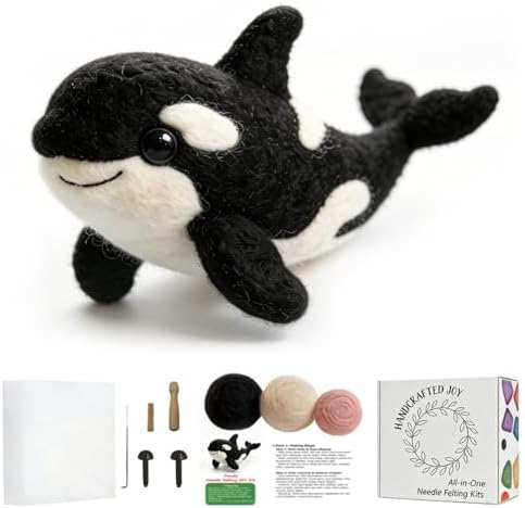 DIY Needle Felting Kit Cute Orca Killer Whale – Needle Felting Starter Kit with Fiber Roving, Needles, Felting Pad & Instructions | Felted Ocean Animal Kit for Beginners Adults | DIY Craft Gift by FaceNFace
