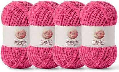 Chenille Blanket Yarn for Crocheting Size 5 Bulky Yarn 4 Rose by Sekafris