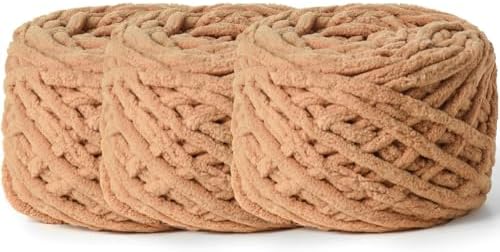 3 Pack Plush Chenille Chunky Yarn 100g (49.2yd) - Fluffy Velvet Yarn Crochet for Blanket Knitting and Crocheting - Baby Yarns for Crocheting Soft - Amigurumi Yarns (Khaki) by OMoiut