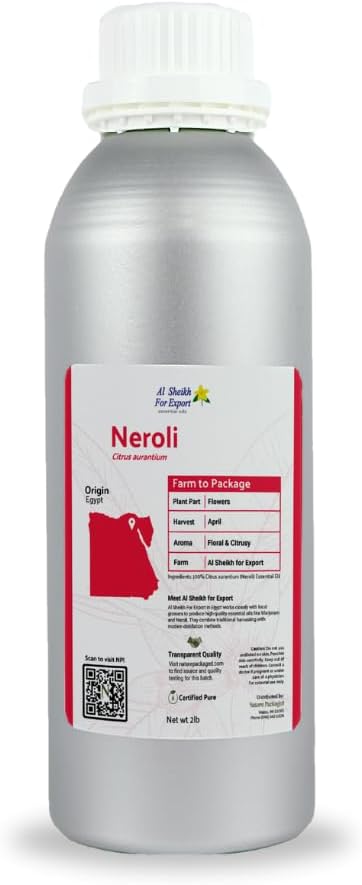 Nature Packaged Neroli Essential Oil - Direct from Al Sheikh for Export Egypt - Steam Distilled - Aceite de Neroli for Aromatherapy, Massage, Diffuser, DIY Candle and Soap Making - 2lbs