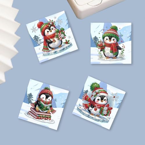 DIY Diamond Greeting Cards Set Christmas, 5D DIY Diamond Art Painting Greeting Card, DIY Christmas Card Making Kits for Family Friends Handmade Gift-#39-Penguin - Image 5