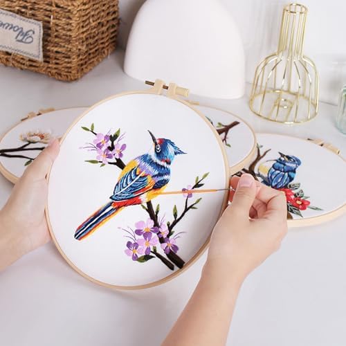 GLTAYLMY 3 Sets Embroidery Kit for Beginners Needlepoint Cross Stitch Kits for Adults,Stitch Learning DIY Kit with Easy Instruction,Stamped Bird Embroidery Patterns,Hoop,Threads,Sewing Hobby - Image 5