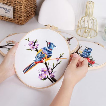 GLTAYLMY 3 Sets Embroidery Kit for Beginners Needlepoint Cross Stitch Kits for Adults,Stitch Learning DIY Kit with Easy Instruction,Stamped Bird Embroidery Patterns,Hoop,Threads,Sewing Hobby - Image 5
