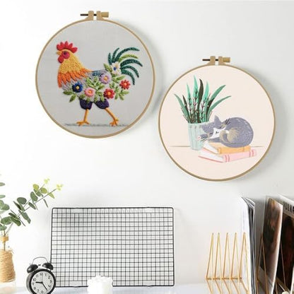 Esffaci Embroidery Starter Kit for Adult Beginner with Funny Rooster Flowers Pattern Hand Embroidery Set with Cloth Hoop Needle Threader Floss and Instruction - Image 6