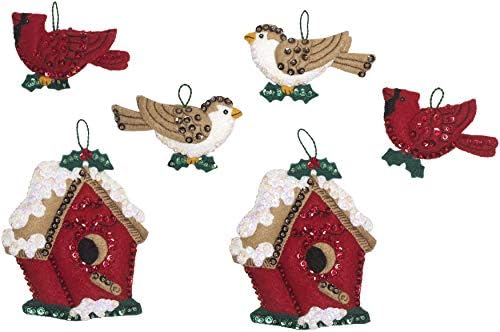 Bucilla Felt Applique Kit, 6 Piece Holiday Ornament Kit, Christmas Birds by Bucilla